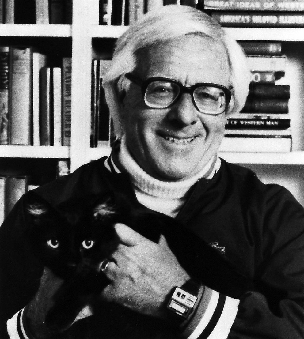 Ray Bradbury, retrato con gato negro