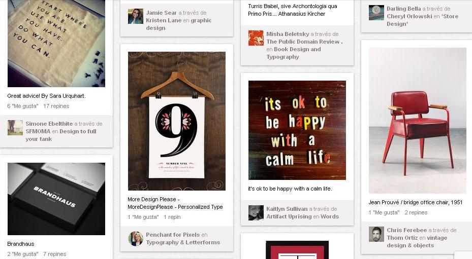 Pinterest, pantalla