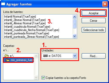 instalar fuente, ventana agregar fuente